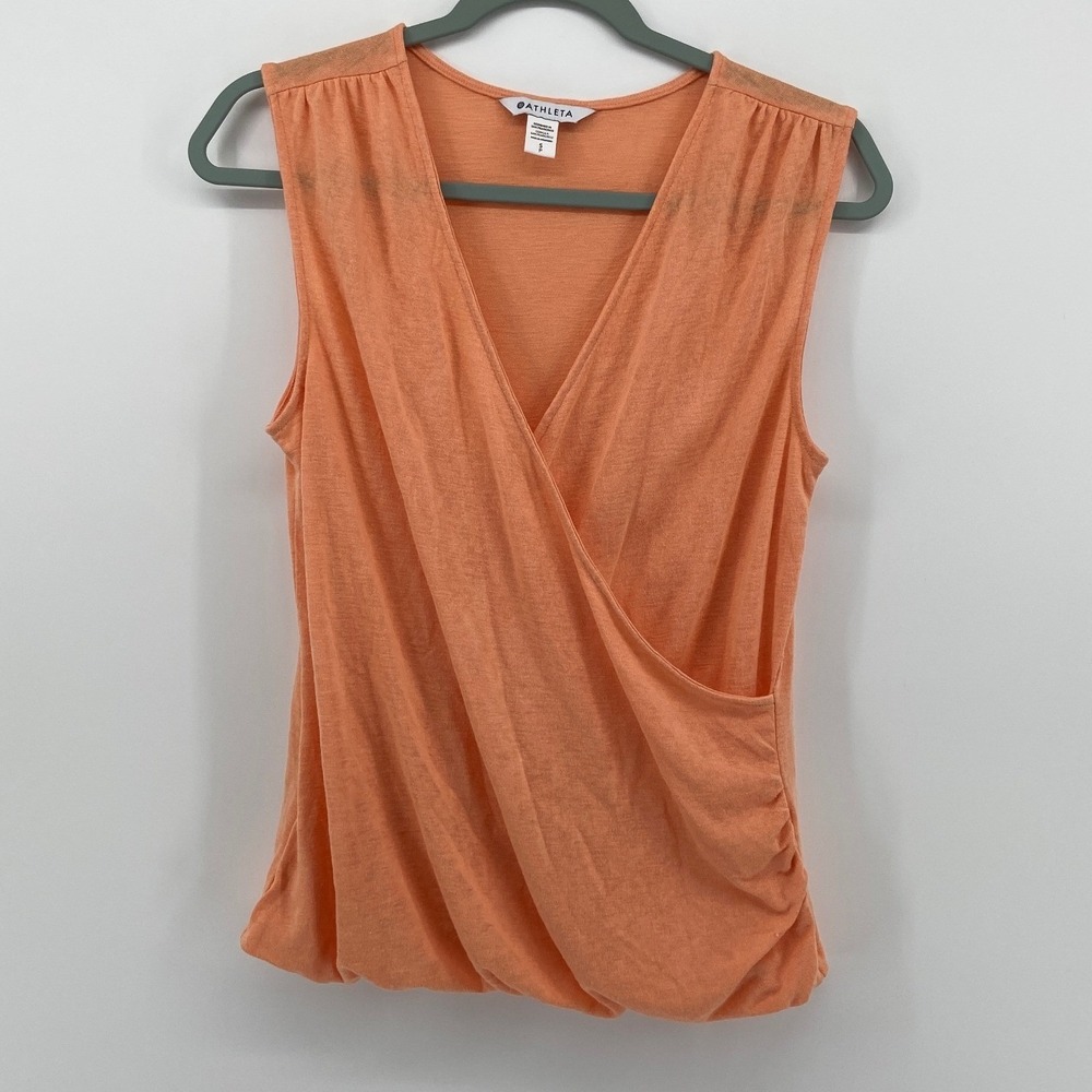 Athleta Breezy Wrap Tank Top Peach Orange Sleeveless Surplice V-Neck Small